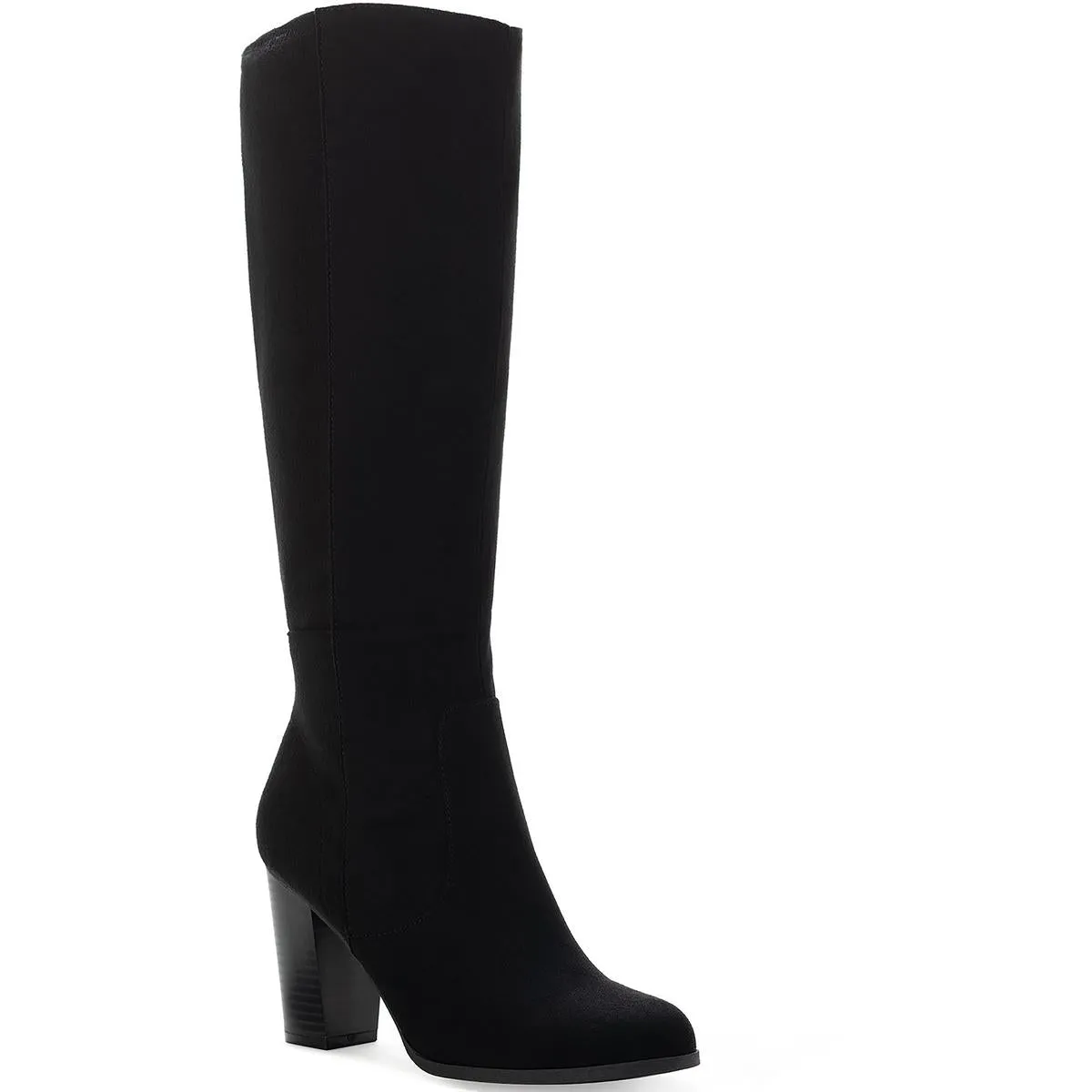 Addyy Womens Faux Suede Block Heel Knee-High Boots Open Toe Dressy look