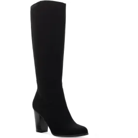 Addyy Womens Faux Suede Block Heel Knee-High Boots Open Toe Dressy look
