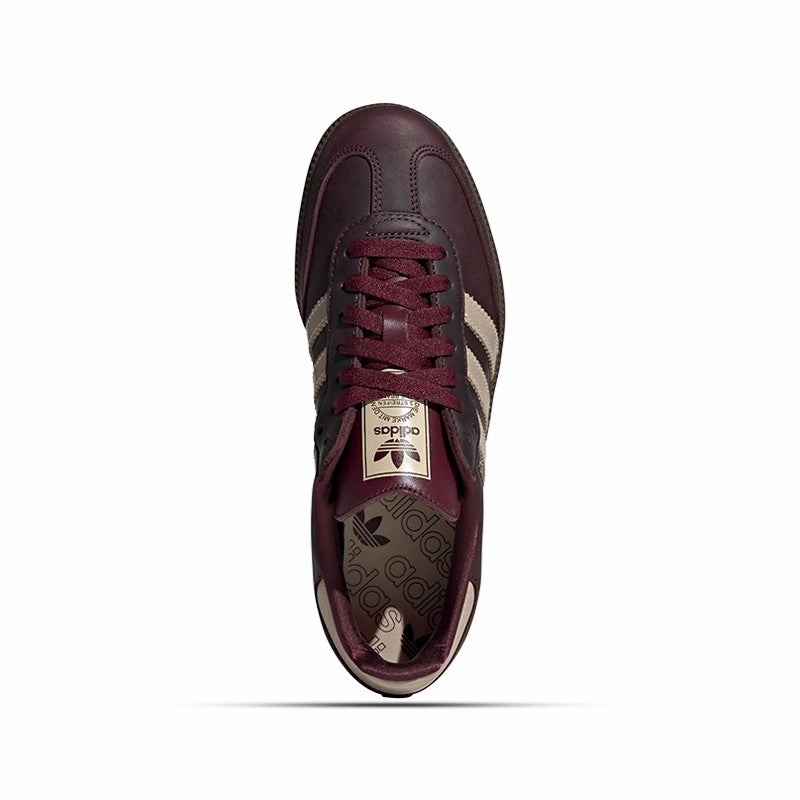 Unisex style Adidas Originals Samba OG (Maroon/Crystald Sand/Gold) Women's Shoes IF7004