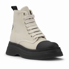 Shock-absorbing Eco Material Nature Lover Women's Creepers Creepers Textile Lace Up Boot In Egret