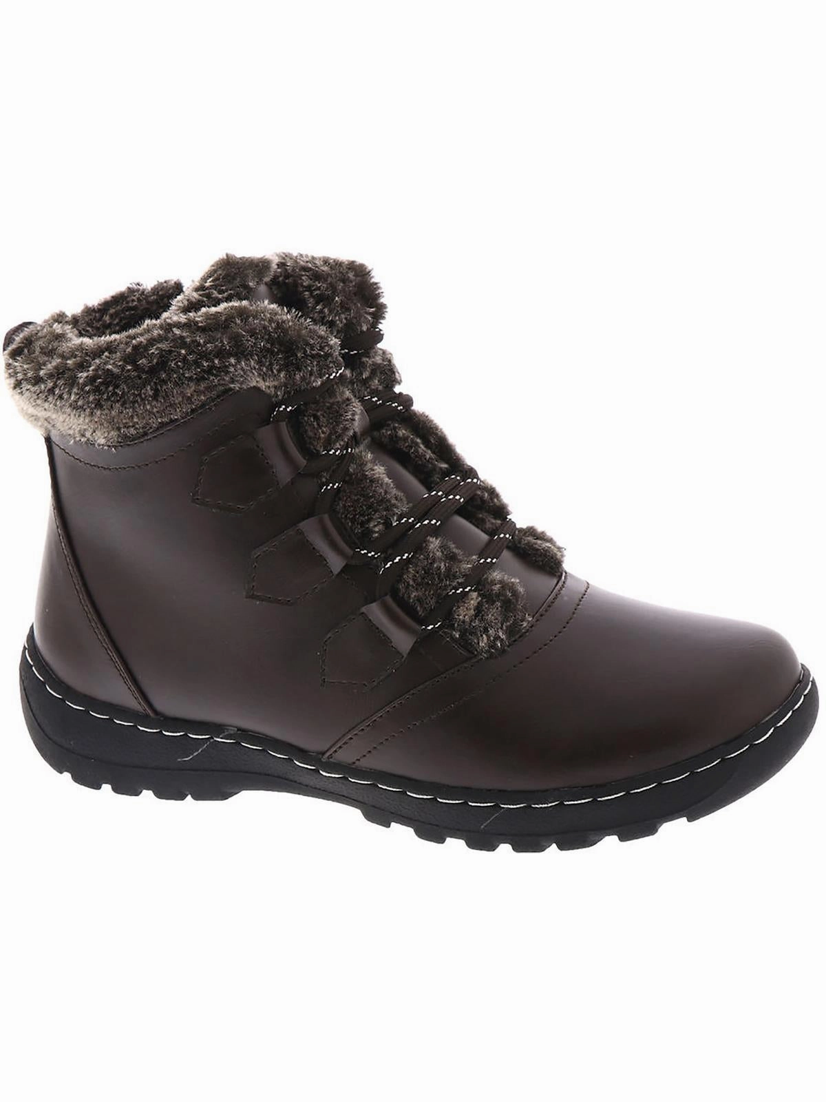 AGNES Womens Faux Leather Faux Fur Lined Winter & Snow Boots Brogue Detail