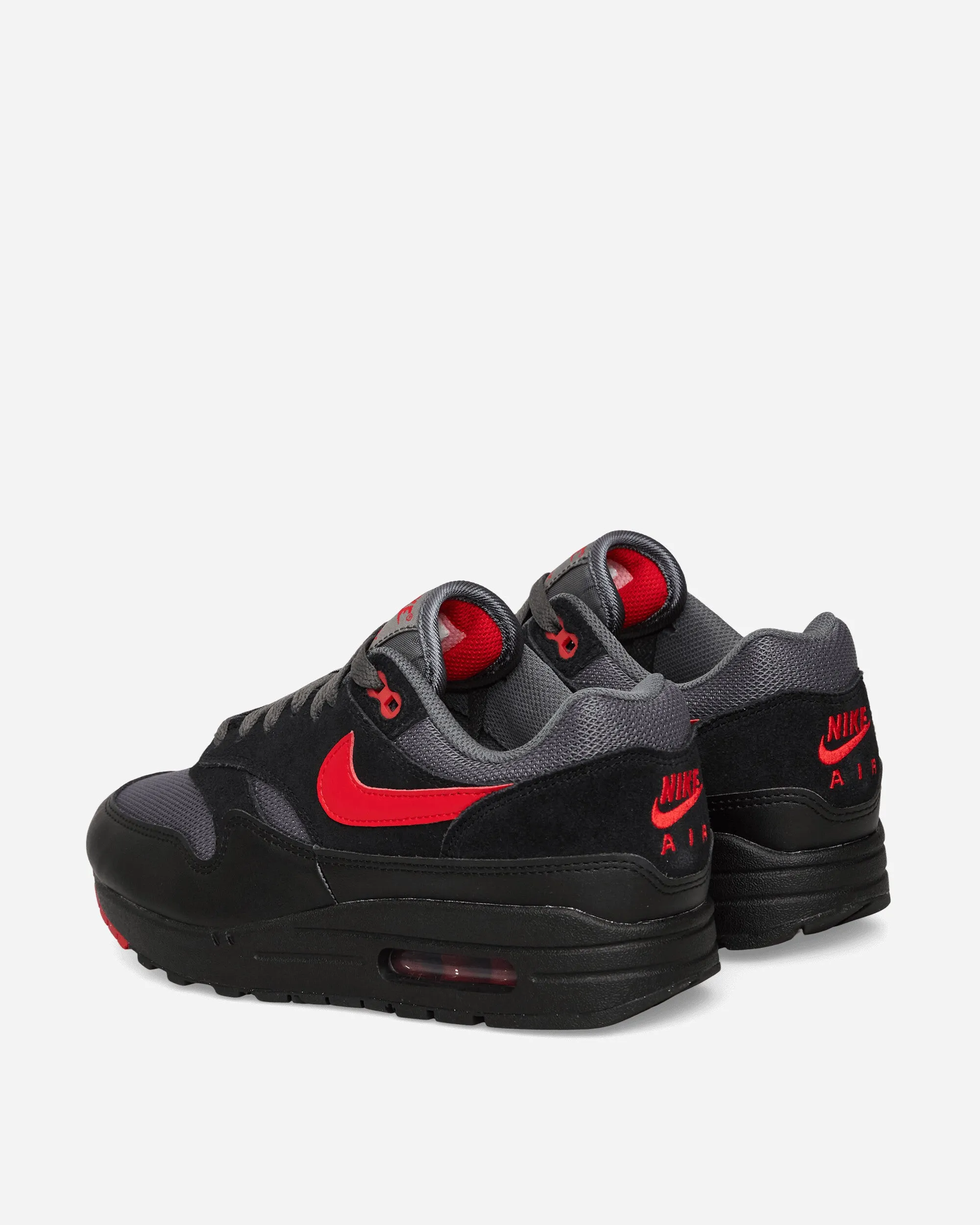 Air Max 1 Essential Sneakers Black / Iron Grey / University Red Responsive sole Tension Dispersing Outsole