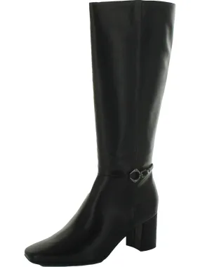 Waylon Womens Faux Leather Square Toe Knee-High Boots Pure White Shock Absorbing Daily Walks