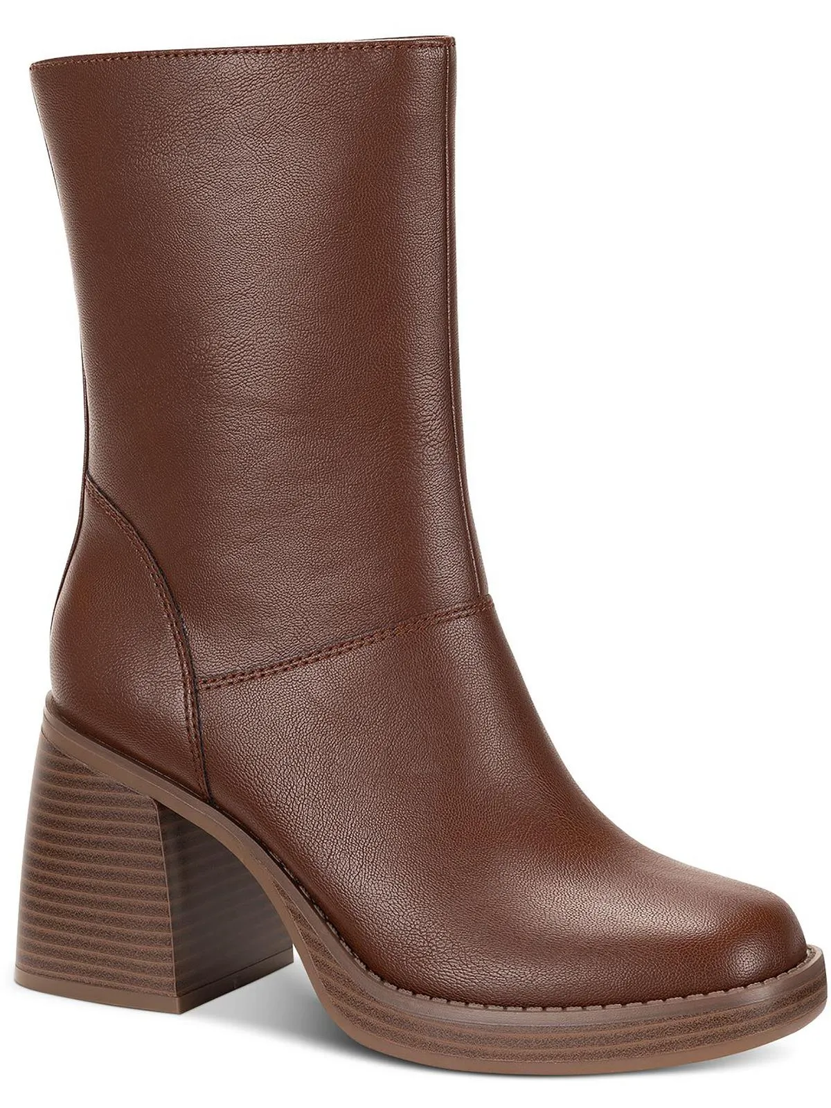 Aleenn Womens Stacked Round Toe Mid-Calf Boots Rugged Built Hiking Trails Modern Lines