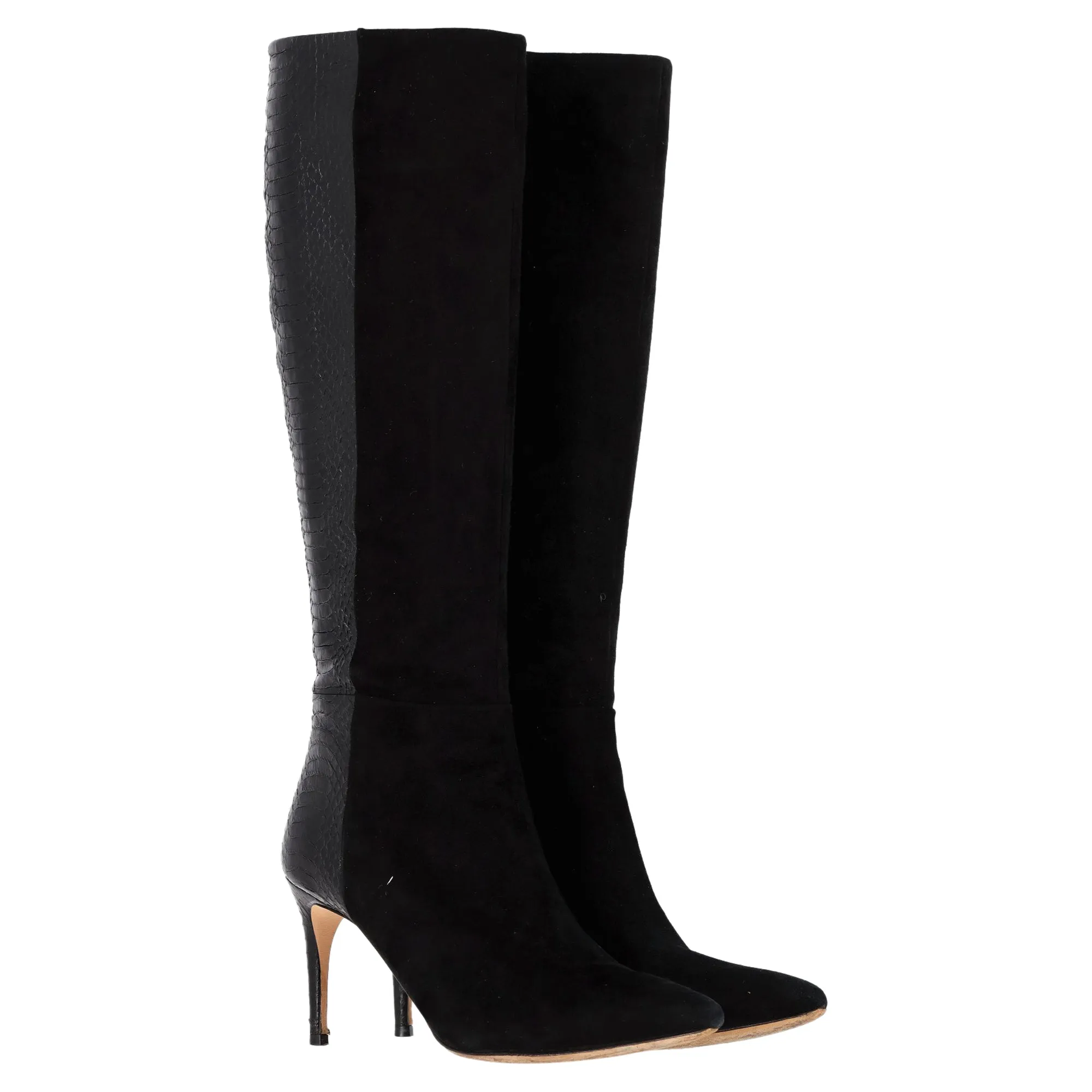 Alexandre Birman Knee-Length With Snakeskin Effect Boots in Black Suede Impact Guard