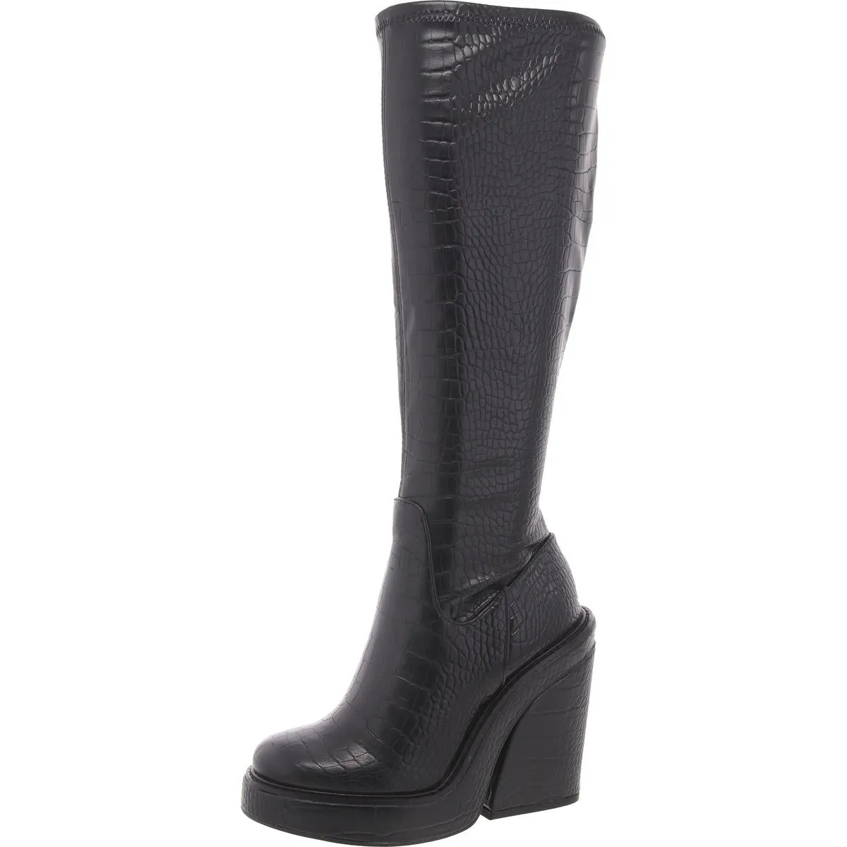 Quilt Soft Aligned Womens Croc Print Block Heel Mid-Calf Boots