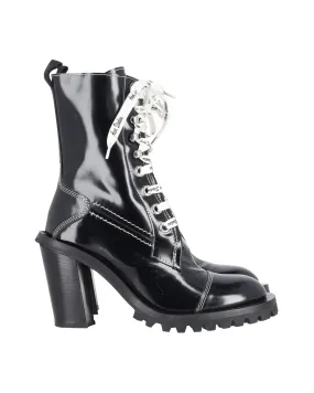 Acne Studios Laced-Up Combat Boots in Black Patent Leather Breathable Backcountry Camper