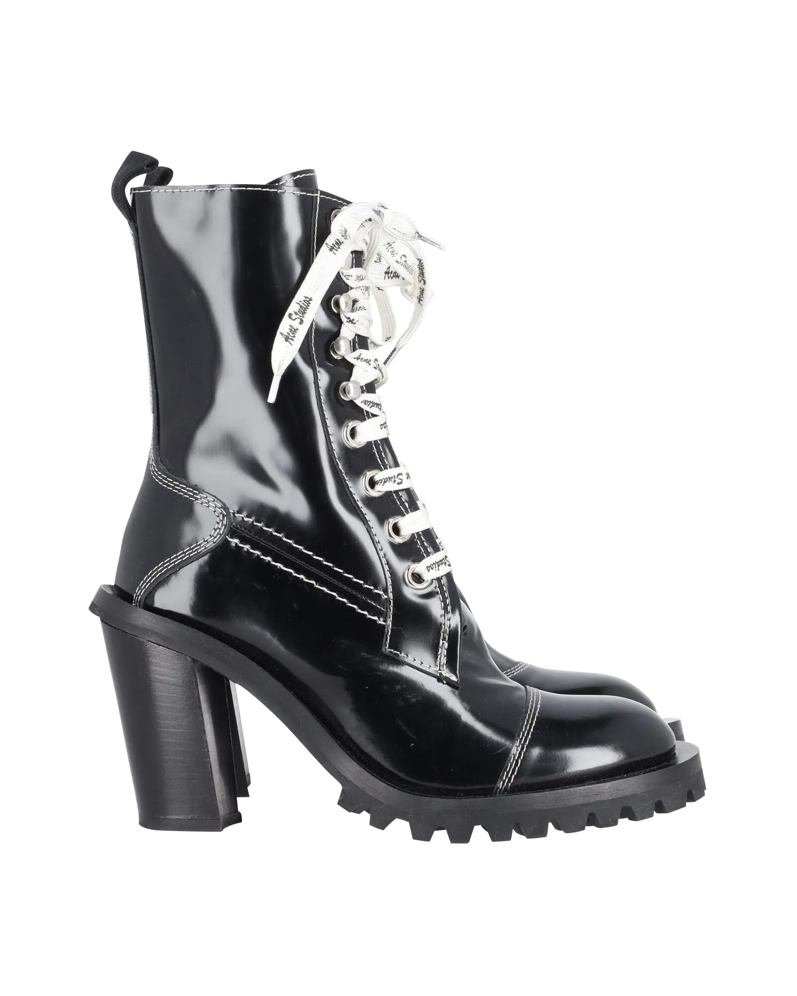 Acne Studios Laced-Up Combat Boots in Black Patent Leather Breathable Backcountry Camper