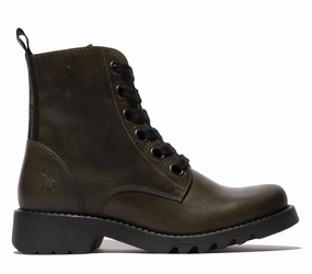 Fly London Womens Green RAGI539 Casual Rug Leather Lace-up Ankle Boots Low Profile Night Travel