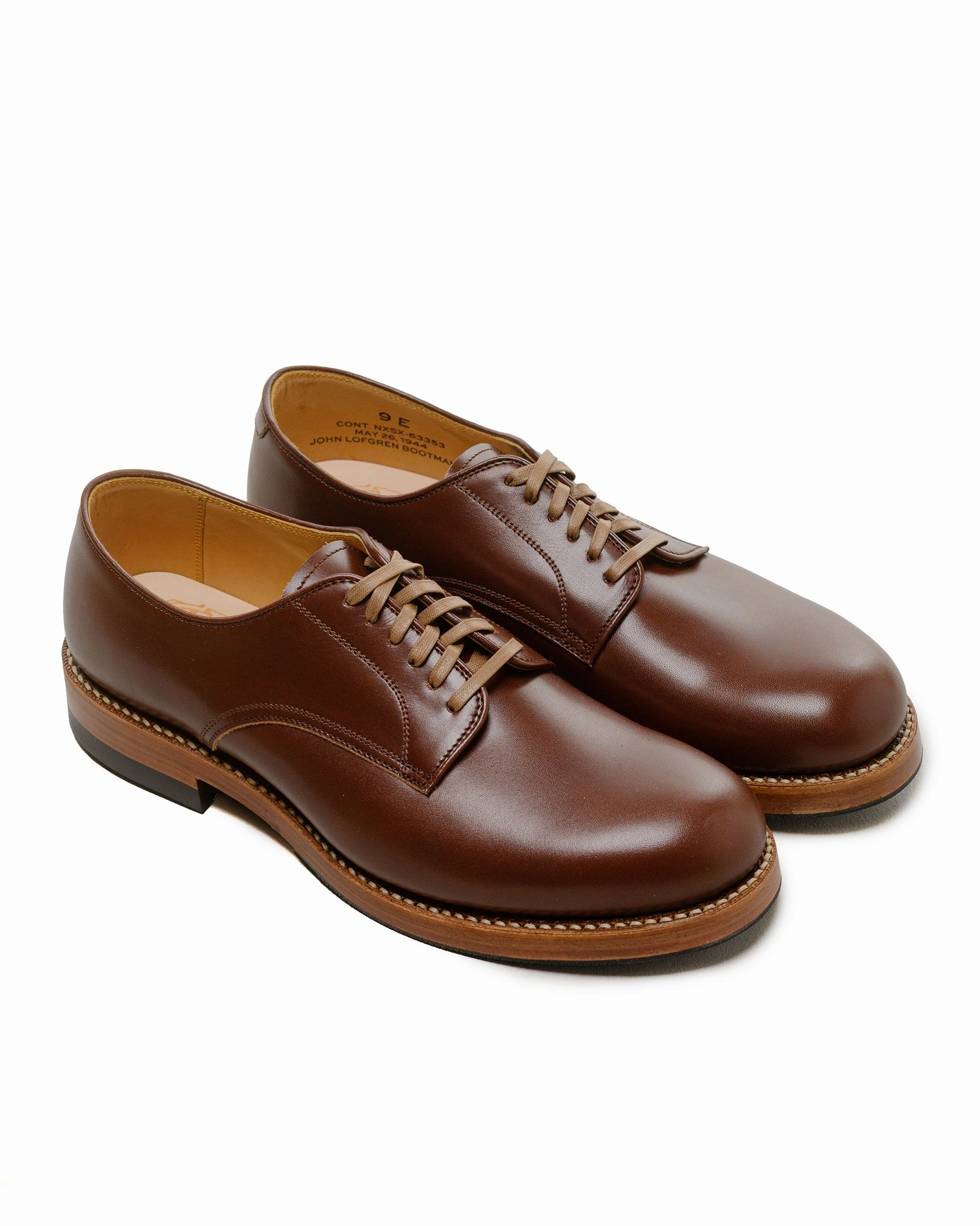 John Lofgren Bootmaker USN Low Quarter Shoes French Calfskin Russet Brown Love Path