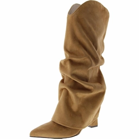 AMAZIN 2 Womens Faux Suede Pointed Toe Knee-High Boots Low Heel Stability Base