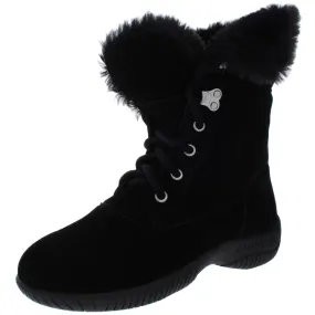 Angiee Womens Faux Fur Lace Up Booties Rugged Comfort