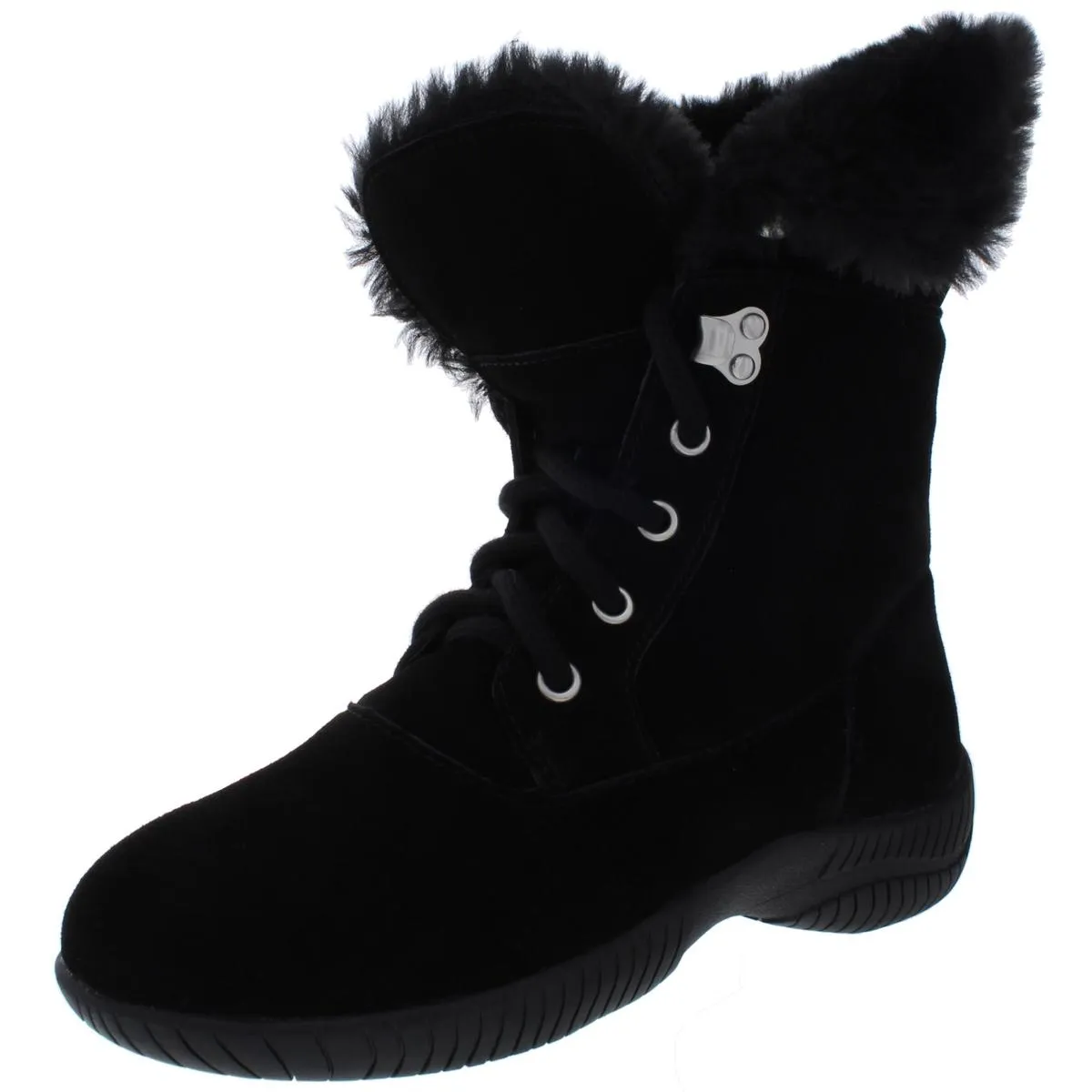 Angiee Womens Faux Fur Lace Up Booties Rugged Comfort