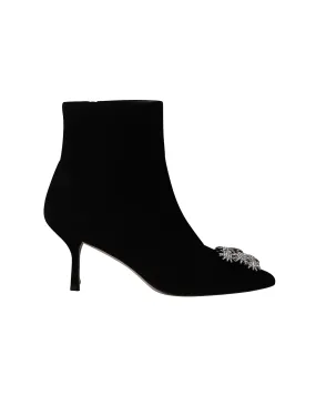 Stuart Weitzman Crystal Buckle Kera Ankle Boots in Black Suede Light Step Durable Shell Work Commute
