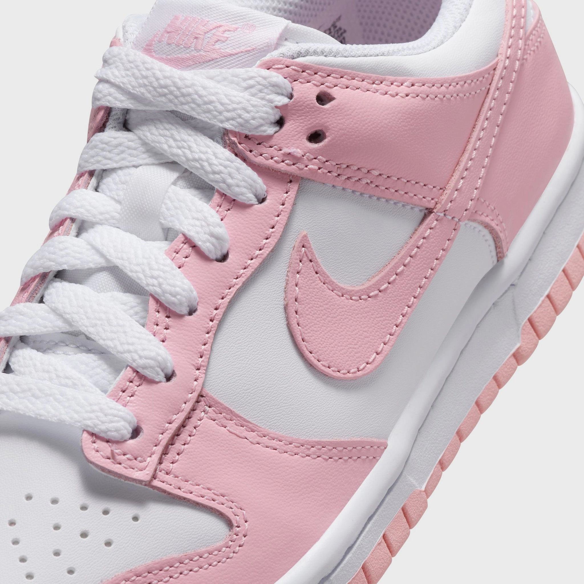 Non Slip Lace System Heel Support Nike Dunk Low GS White / Medium Soft Pink - White