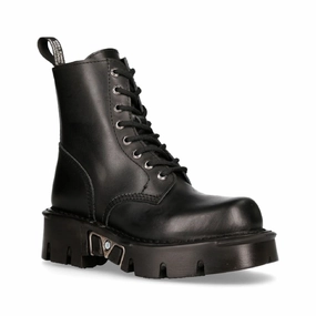 New Rock Unisex Black Gothic Military Biker Boots- MILI084N-S3 Ankle Lock Arctic Cool