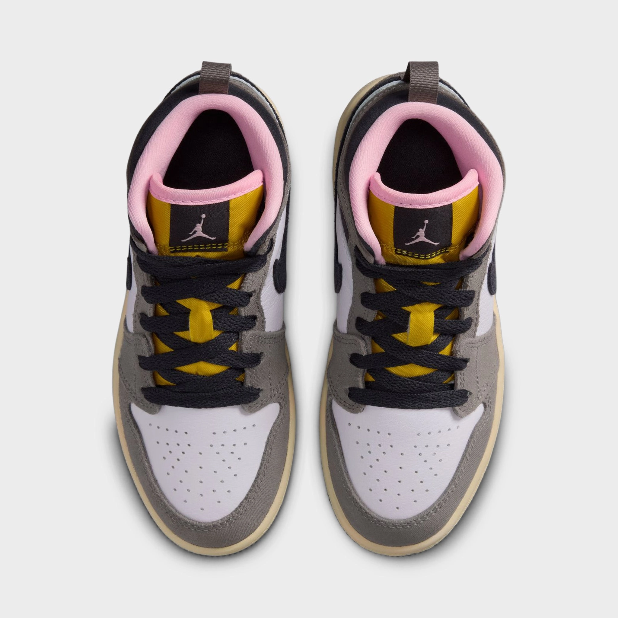 Jordan 1 Mid SE PS White / Oil Grey - Cave Stone Non Marking Sole Suede Trim