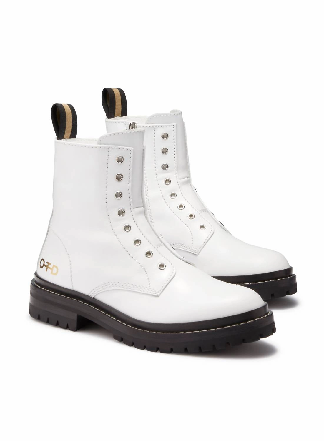 Women's Laceless Leather Combat Boots In White Padded Interior Rough Trail Hiker Premium Material