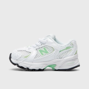 New Balance Infants' 530 White / Green running in a cycling studio shoes night - visibility shoes