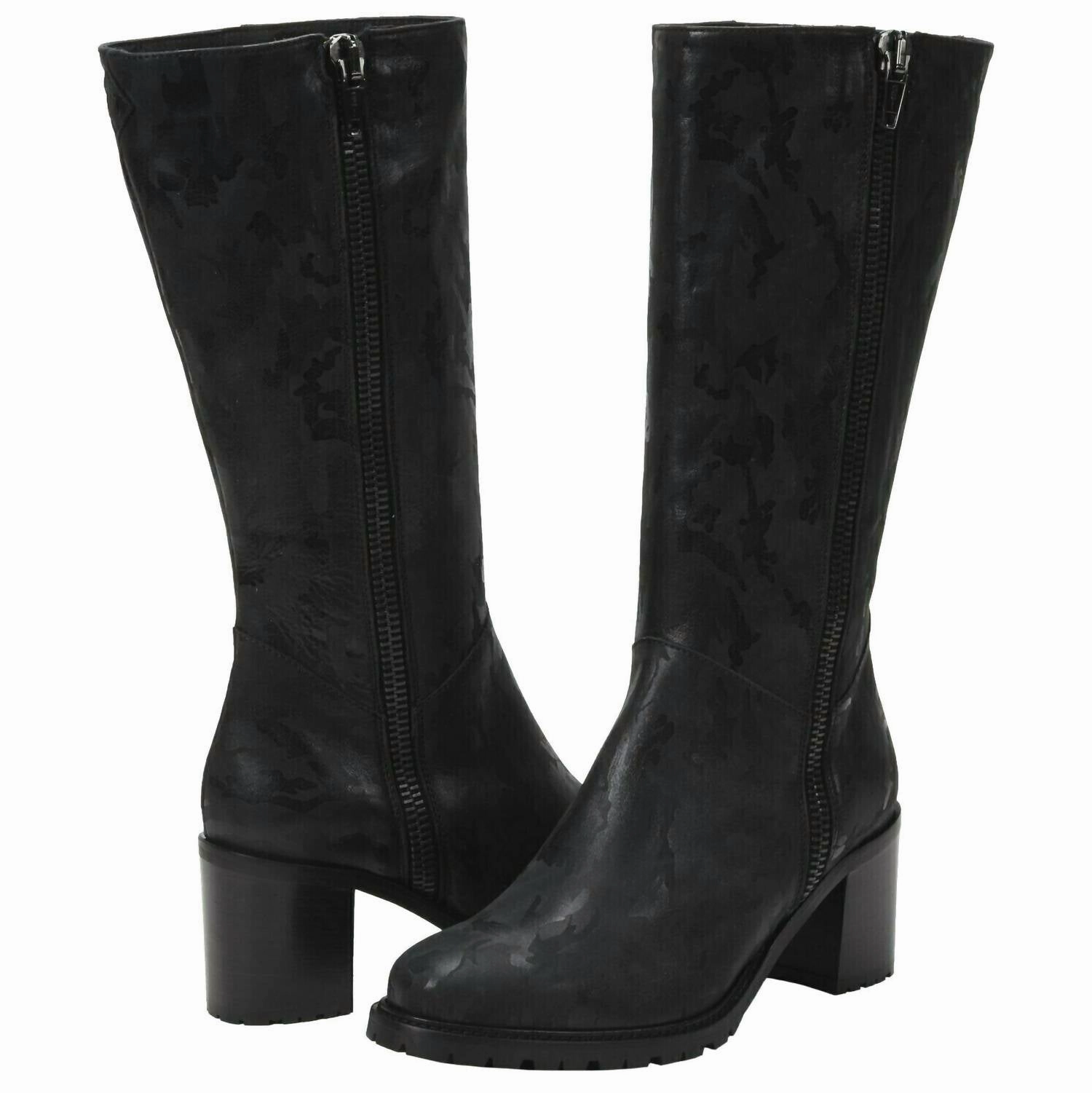 Rosina Heeled Boots In Black Camo Well   Made Thick sole