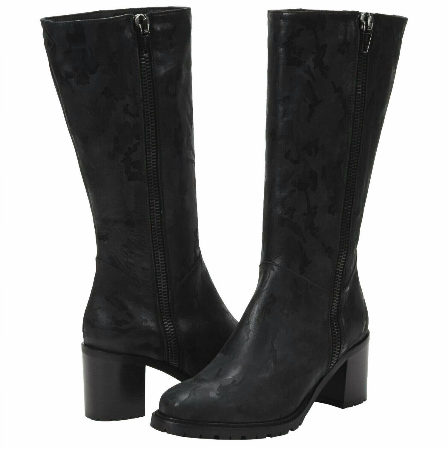 Rosina Heeled Boots In Black Camo Minimal Silhouette