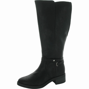Stretchable Material Berkley Womens Faux Leather Wide Calf Knee-High Boots