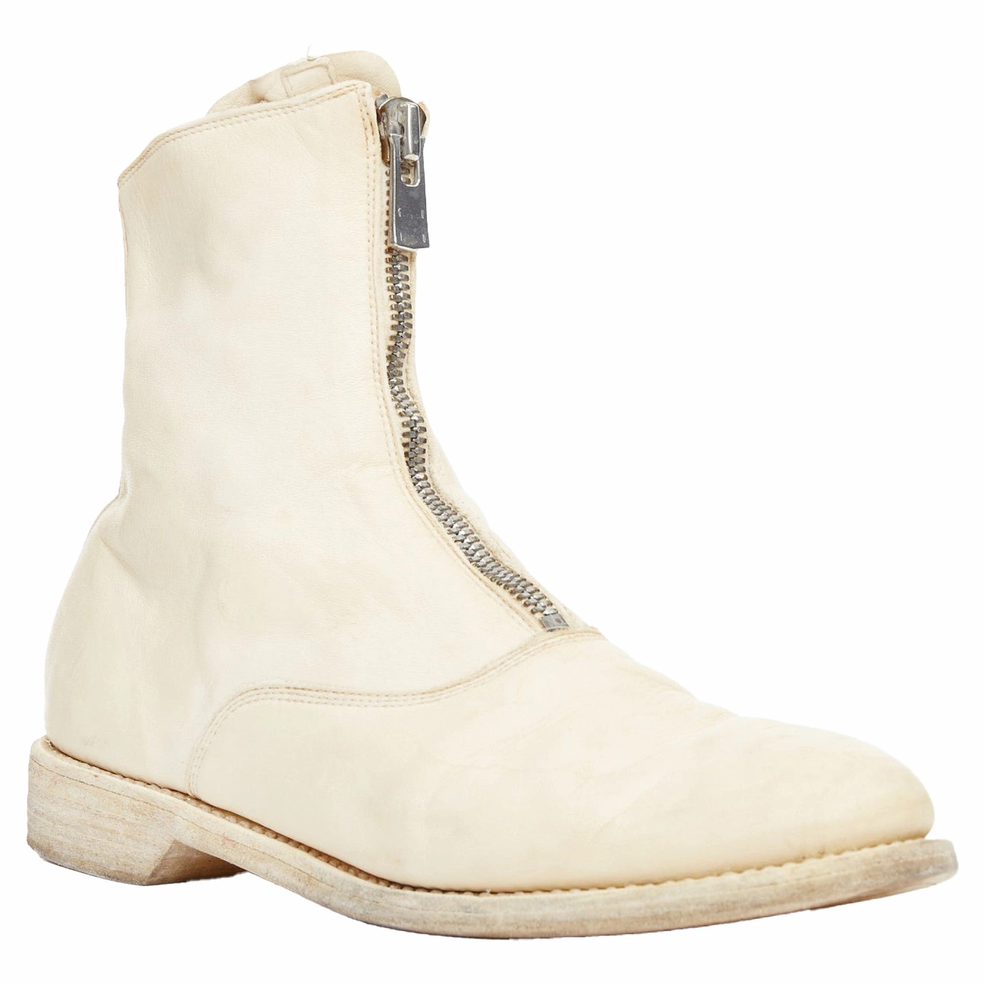 Guidi cream full grain leather front zip combat boots Grippy Outsole Functional Minimalist