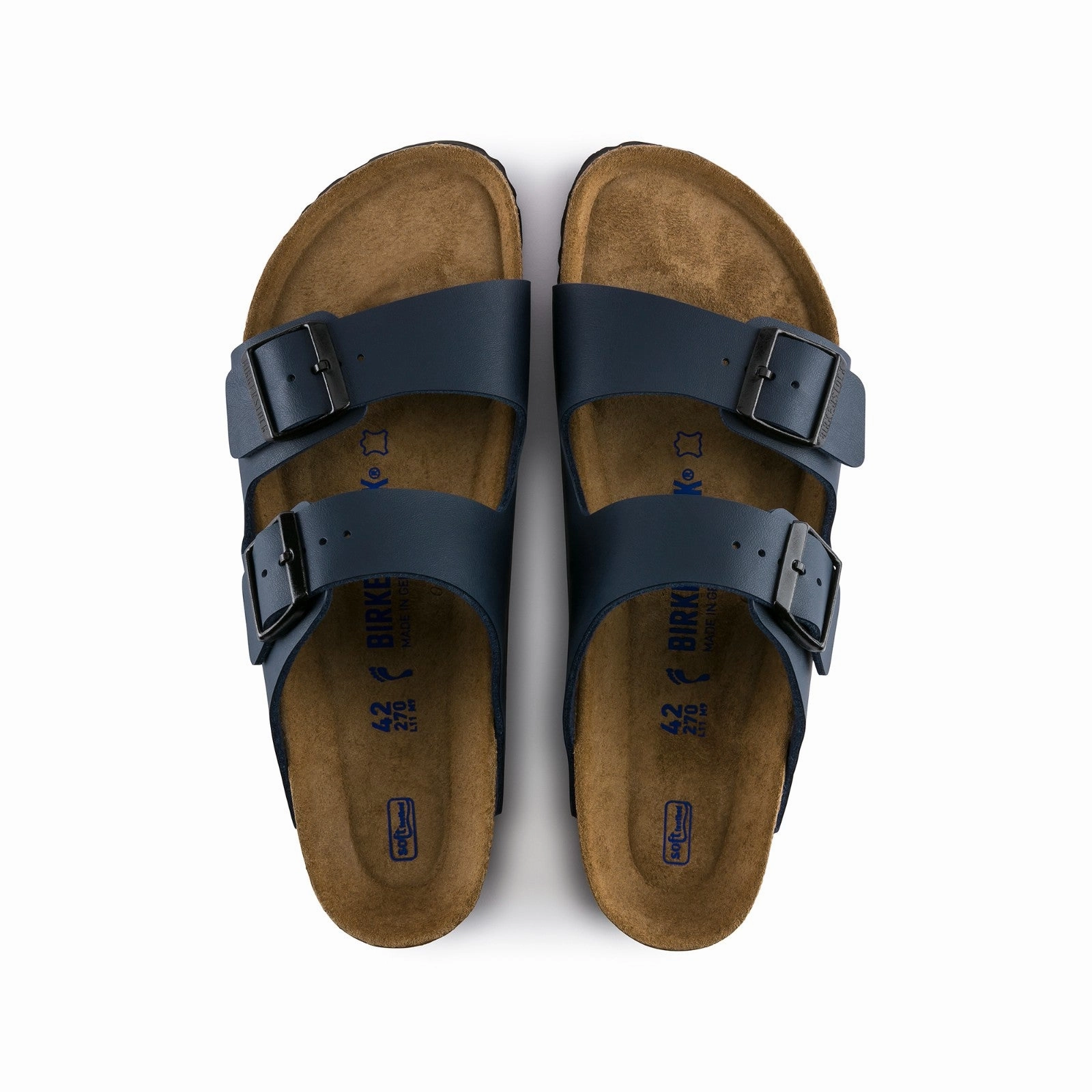 Pure Lines Aero Dynamic Silhouette Birkenstock Arizona Soft Footbed Birko-Flor (Blue) Men's Sandals 51061