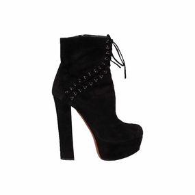 Black Suede Lace-up Corset Booties- '20s lace up closure