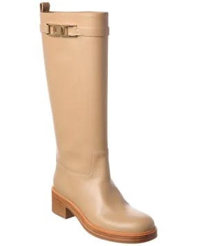 couple wear Transitional Season Ferragamo Vara Chain Leather Knee-High Boot