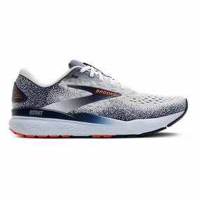 Brooks Ghost 16 - White - Peacoat - Orange padded - tongue - softness shoes