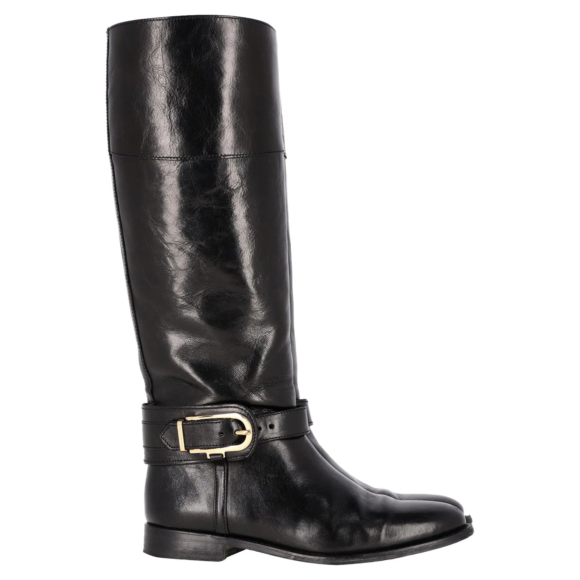 Flexible Construction Burberry Bridle Winton Riding Boots in Black Leather