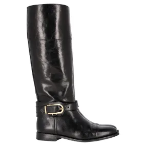 Flexible Construction Burberry Bridle Winton Riding Boots in Black Leather