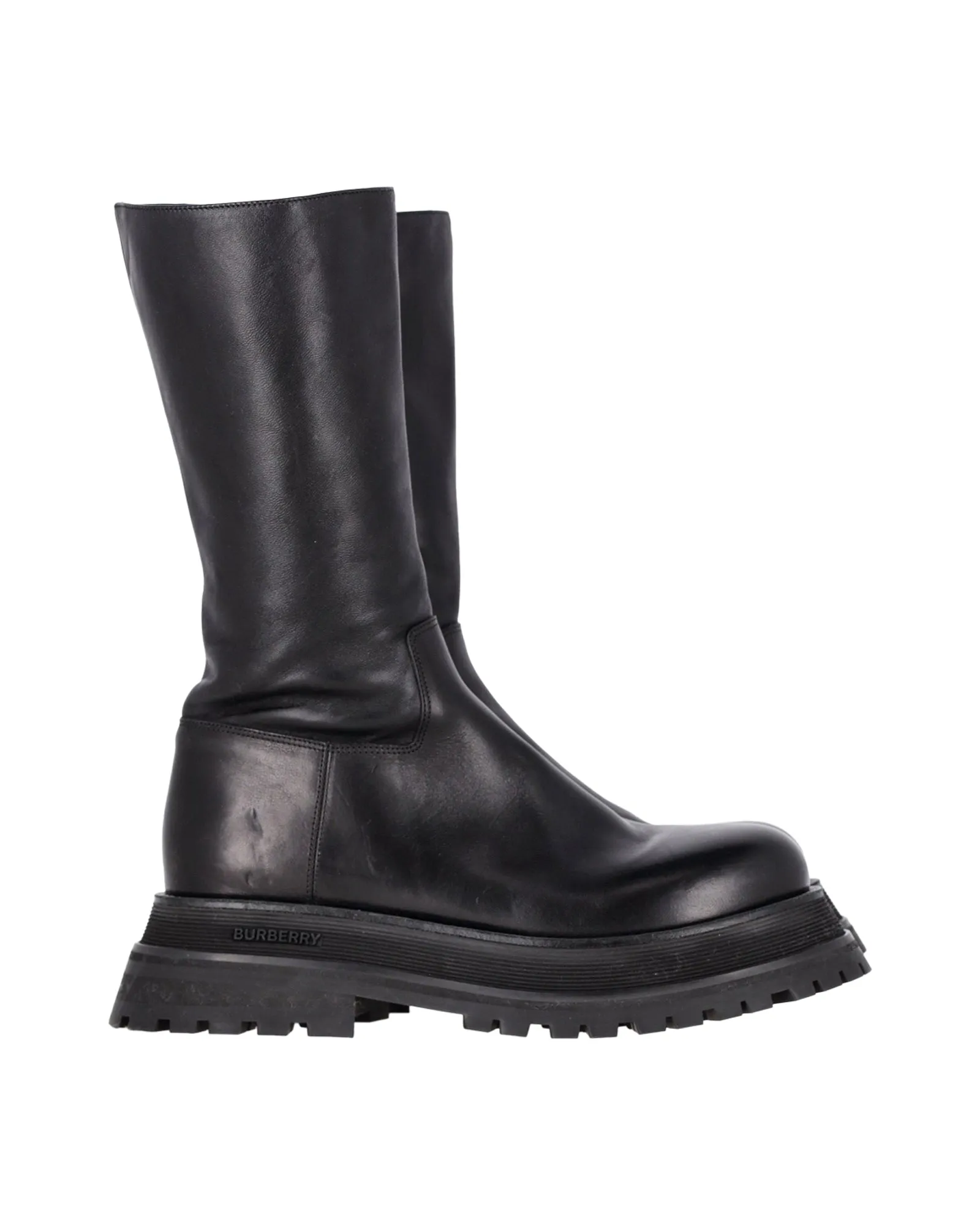 Burberry Jeffy Flatform Chunky Sole Boots in Black Leather Comfort Padding