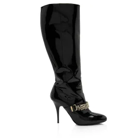 Boho Mood Flexible Frame River Crossing Burberry Patent Leather Chain Knee High Boots