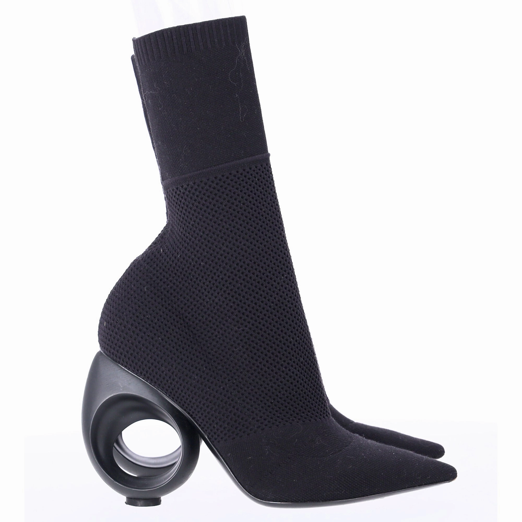 High Traction Morning Walk Snow Explorer Burberry Kimberley Pointed Toe Ankle Boots in Black Knit Stretch Fabric