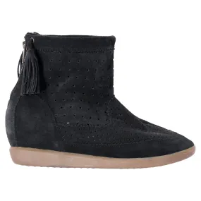 Modern Minimal Isabel Marant Basley Tassel-Embellished Wedge Ankle Boots in Black Suede