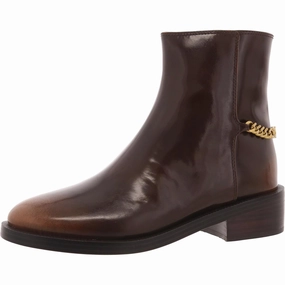 Carlisle Flat Bootie Womens Zipper Leather Booties Non-Slip Grip Crisp Finish