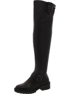 Abrila Womens Faux Leather Tall Over-The-Knee Boots Clean Cut
