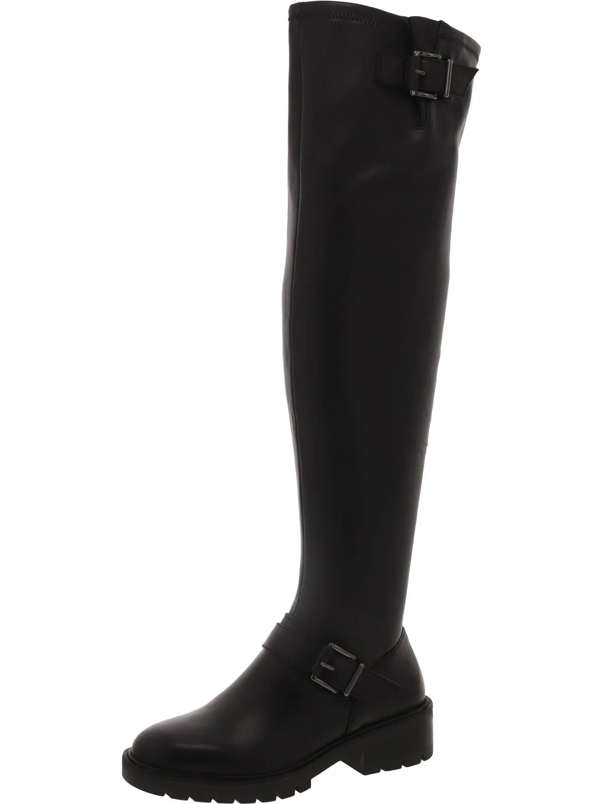 Abrila Womens Faux Leather Tall Over-The-Knee Boots Solid Stitching Casual Outfit