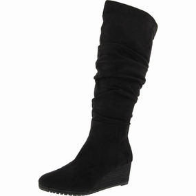 Central Womens Faux Suede Wedge Knee-High Boots City Travel