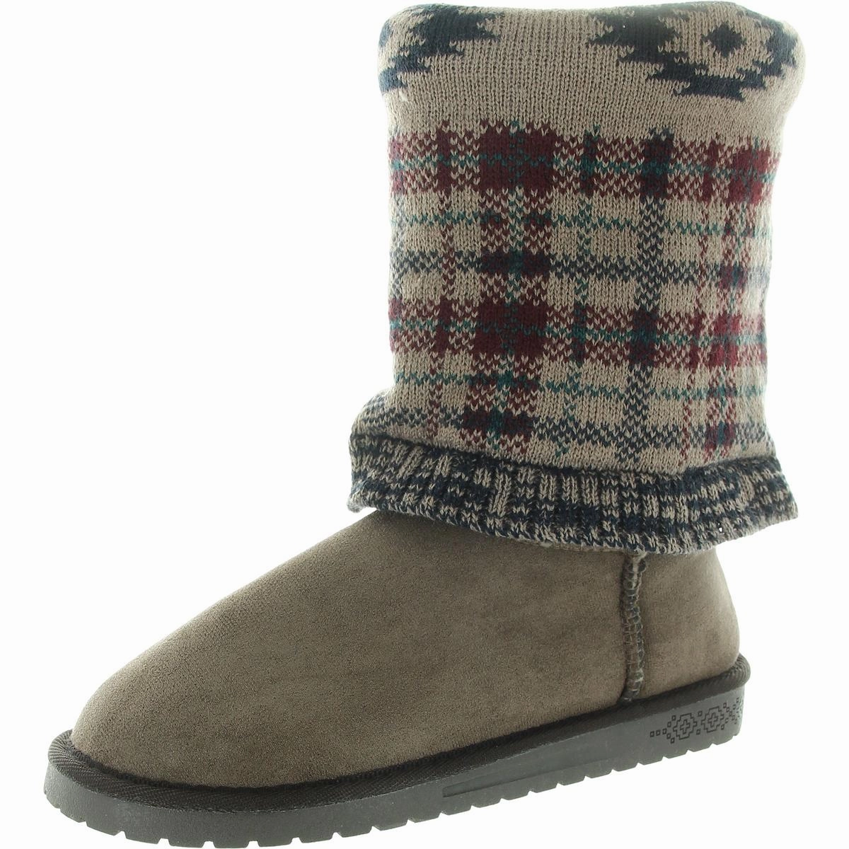 Cheryl Womens Knit Faux Suede Winter & Snow Boots Flat Form