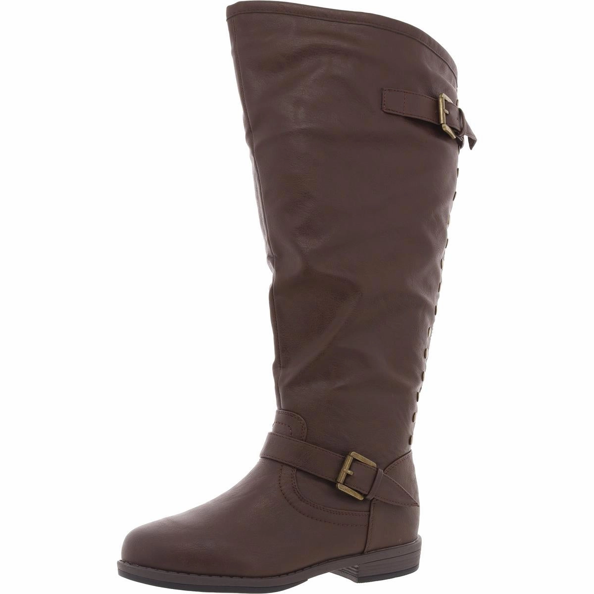 Thick sole Stable Support Snowy Path Womens Studded Faux Leather Knee-High Boots