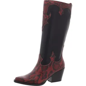 Dawson Womens Snake Print Faux Leather Knee-High Boots Snowy Environment