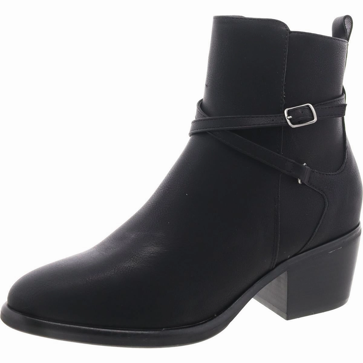 Hiking Style Santina Womens Faux Leather Stacked Heel Ankle Boots