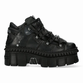 New Rock Black Leather Ankle Goth Boots-WALL106-S13 Art Gallery