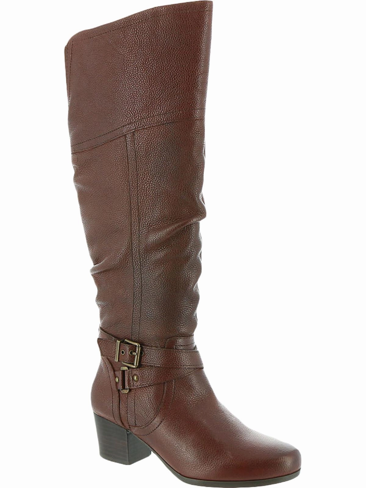 Dakota Womens Leather Stacked Heel Knee-High Boots Grey Storm