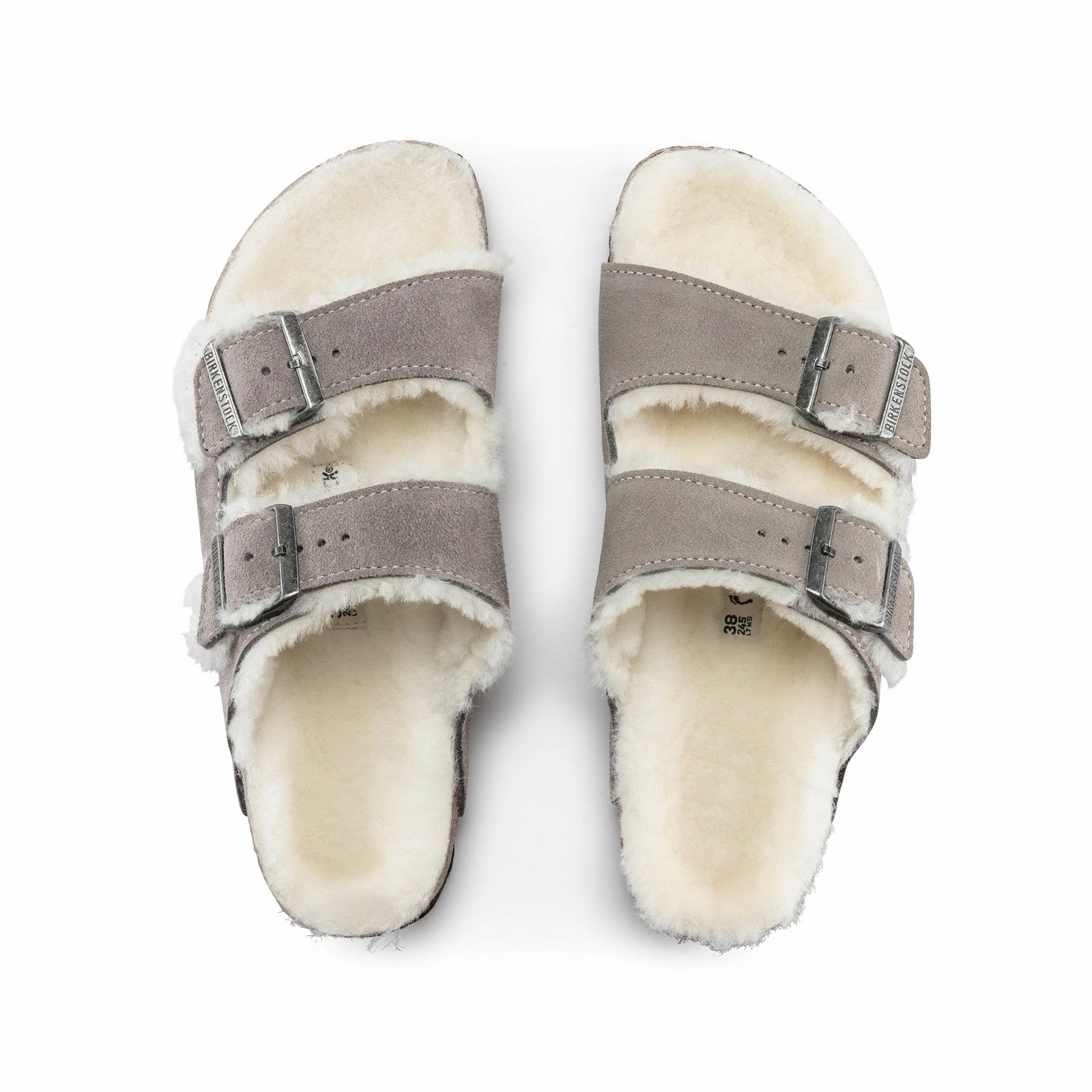 Classic Touch Birkenstock Arizona Shearling Suede Leather (Stone Coin) Men's Sandals 1017402 1017402