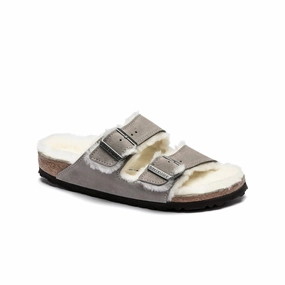 Hiking Path Reinforced Sides Birkenstock Arizona Shearling Suede Leather (Stone Coin) Men's Sandals 1017402 1017402
