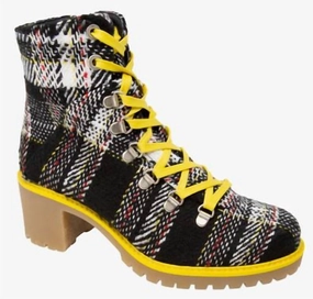 Waterproof Function Fashion Accessory Women Indigo Lace Up Boots In Yellow Plaid
